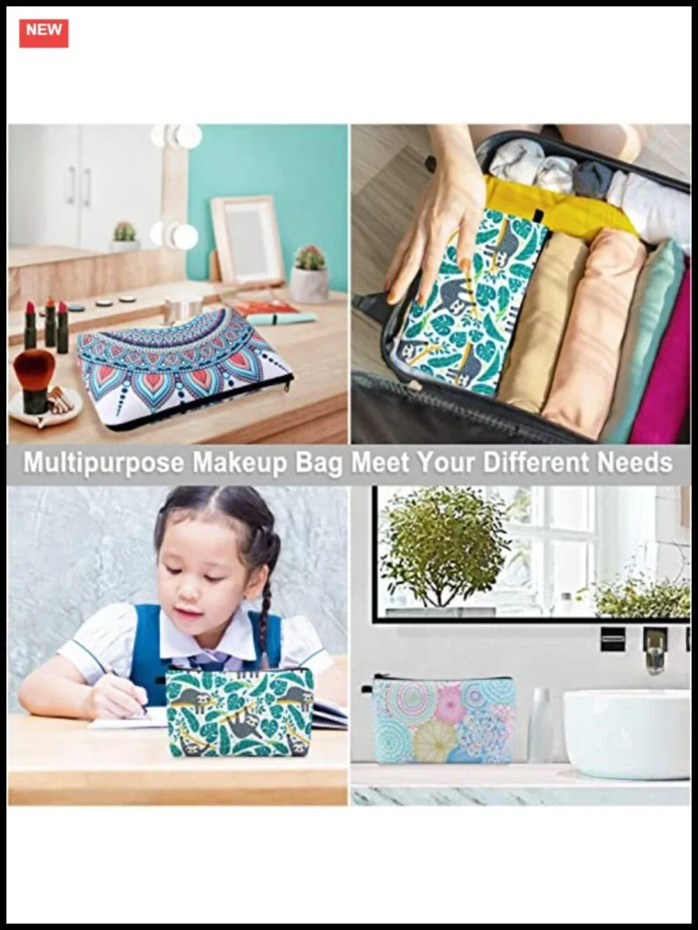 3 Pack Makeup Bag Polyester Waterproof Travel Cosmetic Pouch Set Women Toiletry